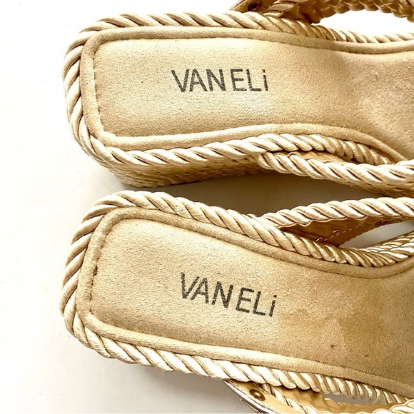 VANELi Clem Champagne Rope Gold-Studded Wedge Sandals Size 9.5N Rockstud Summer - Picture 11 of 16
